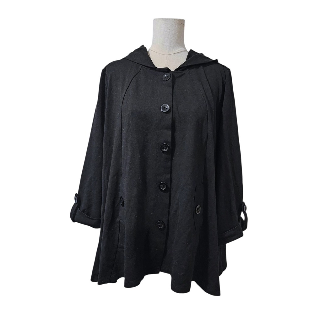 Christian Siriano New York Black Hooded Swing Jacket Plus Size 1X Button Front